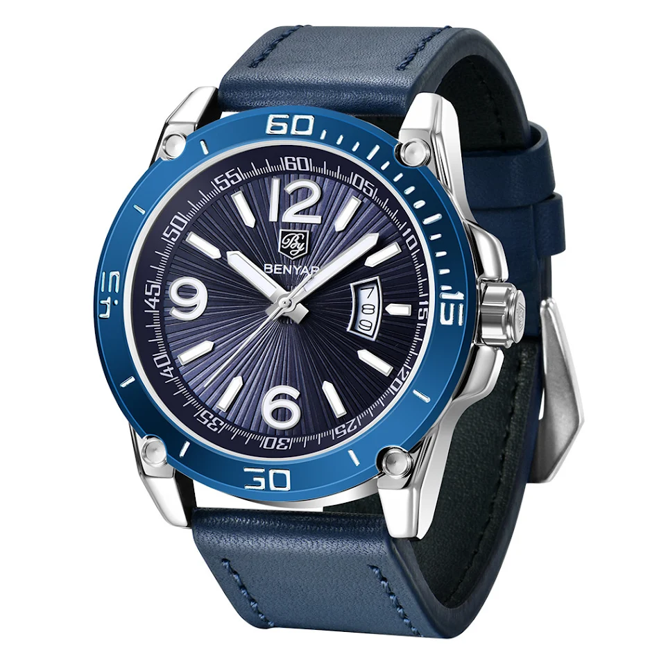 Benyar heren quartz horloge multifunctioneel waterdicht lichtgevend mode sport kalender leren horloge voor een stijlvolle look en functionaliteit