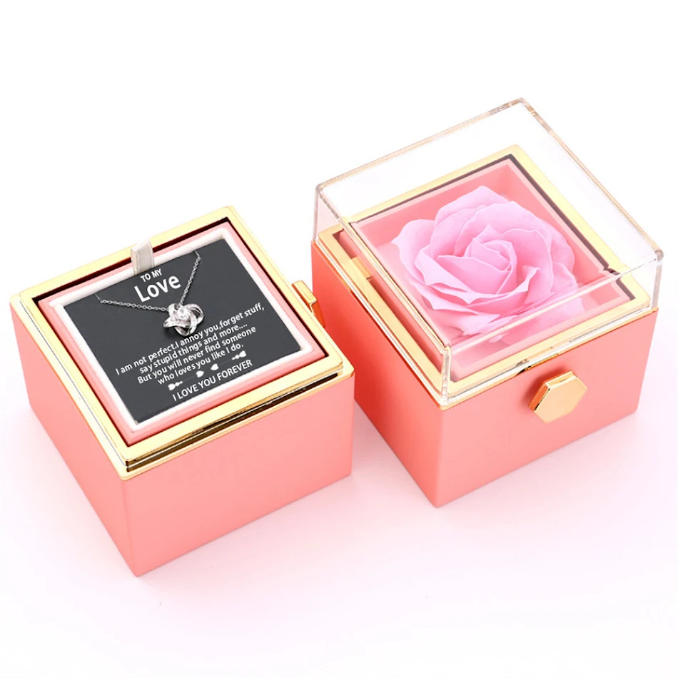 Coffret Cadeau Collier et Boîte Rotative Bijoux Rose de Savon Élégant pour Surprendre et Offrir un Présent Mémorable
