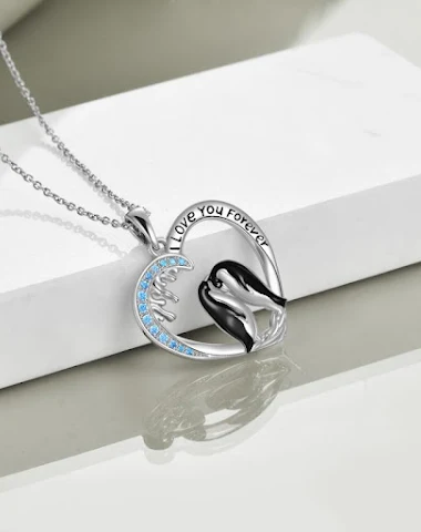 Collier pendentif pingouin cœur Je - 1