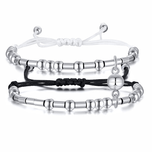Title 1, Stainless Steel Morse Code Couples Woven Brace...