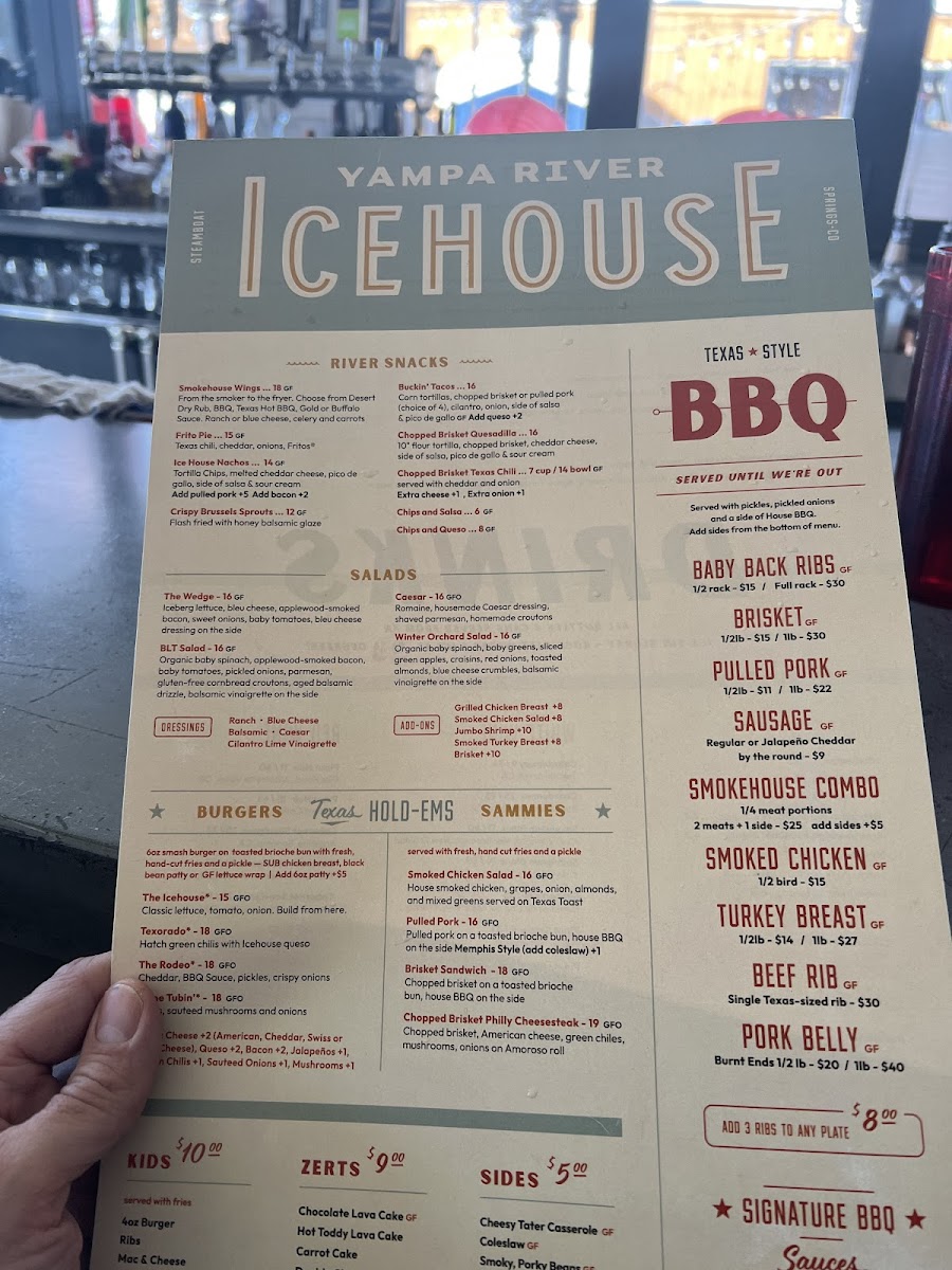 Yampa River Icehouse gluten-free menu