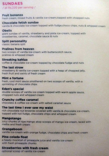 Eden Vegetarian menu 