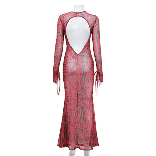 Title 23, Long Slim-fit Evening Dress with Line Mesh Flor...
