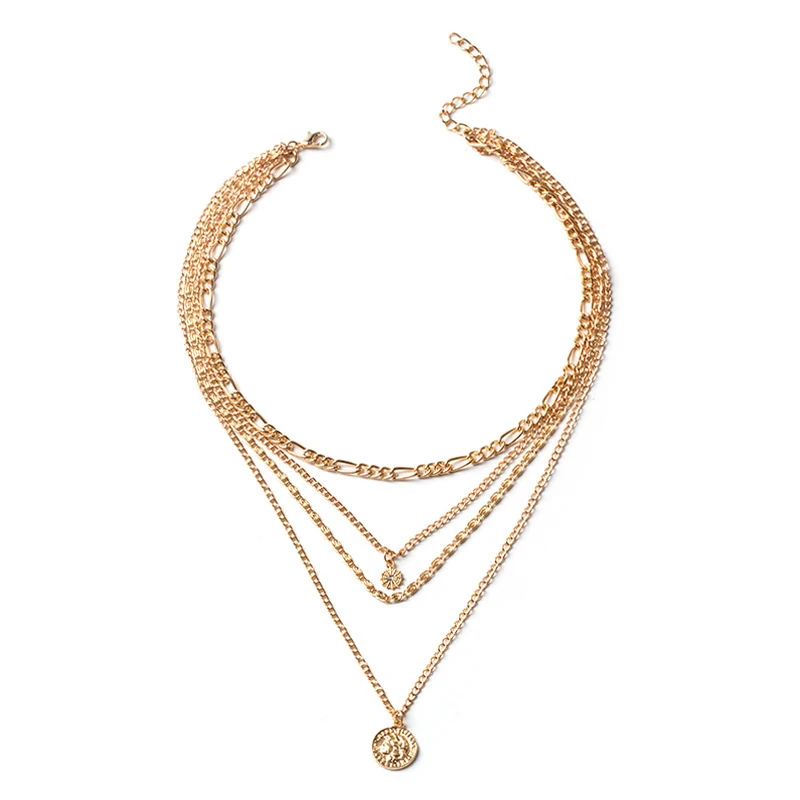 Klobiger Goldkette für Damen, Mehrreihige Charm-Halskette, Schmuckgeschenk für Frauen, Layering-Halskette, Münz-Anhänger, Stilvoll und Modern