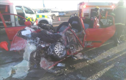 Two people were critically injured after a 15-year-old boy in a truck ploughed through a roadblock in Mosselbay in the Western Cape. Image by: ER24