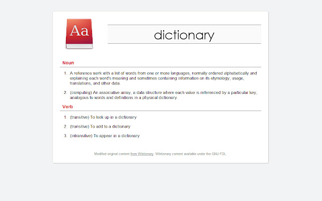 Dictionary chrome extension