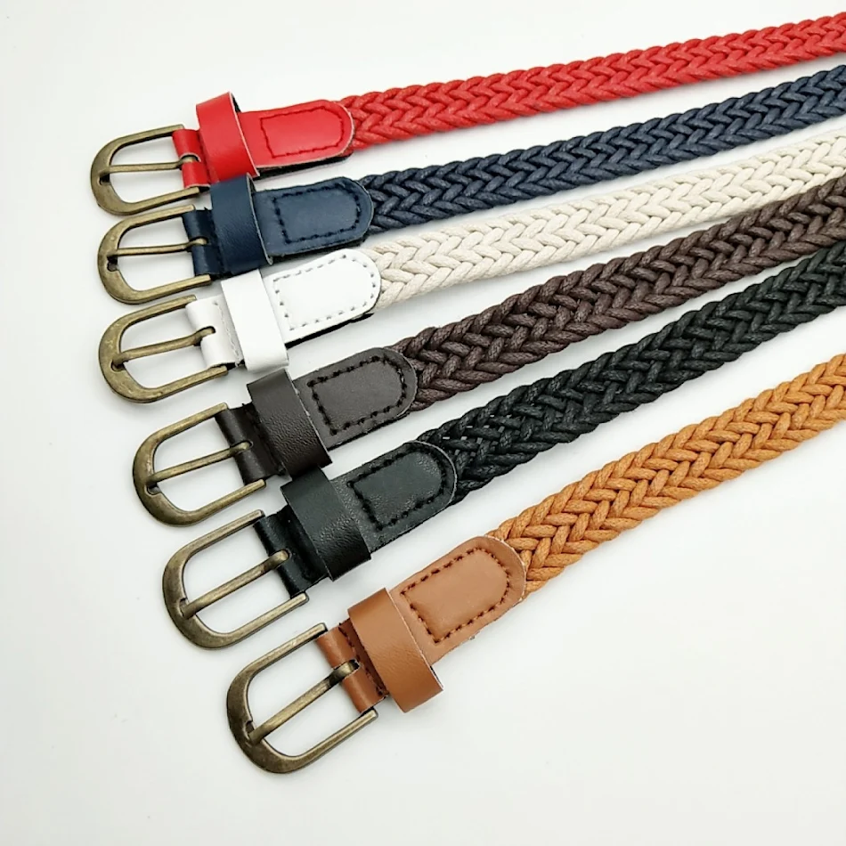 Ceinture tissée en corde de cire pour vêtements, Style rétro, en alliage de Bronze Pu, boucle ardillon, à la mode, tissée à la Machine, pour femmes