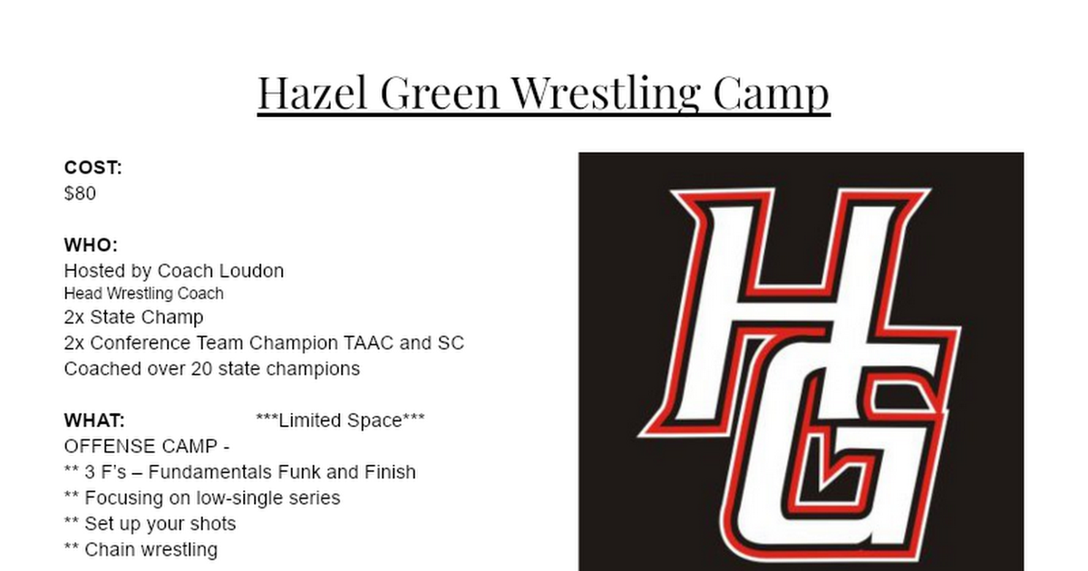 Hazel Green Wrestling Camp2022