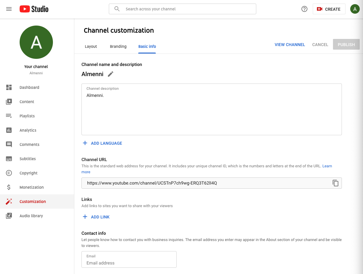 Adding basic info to YouTube channel