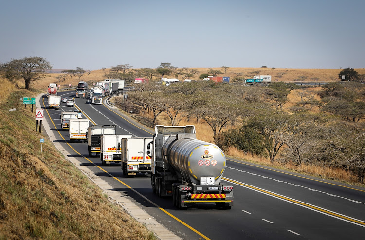 A convoy of trucks carrying various essential goods and supplies makes their way on the N3. File image