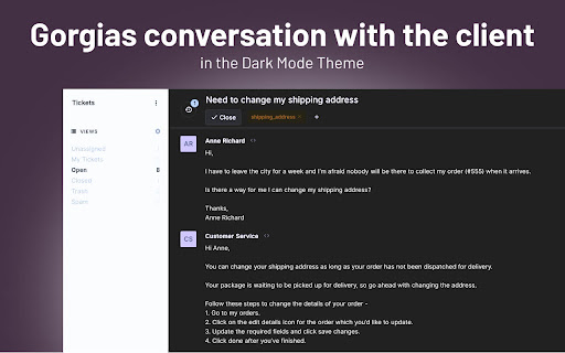 Dark mode for Gorgias