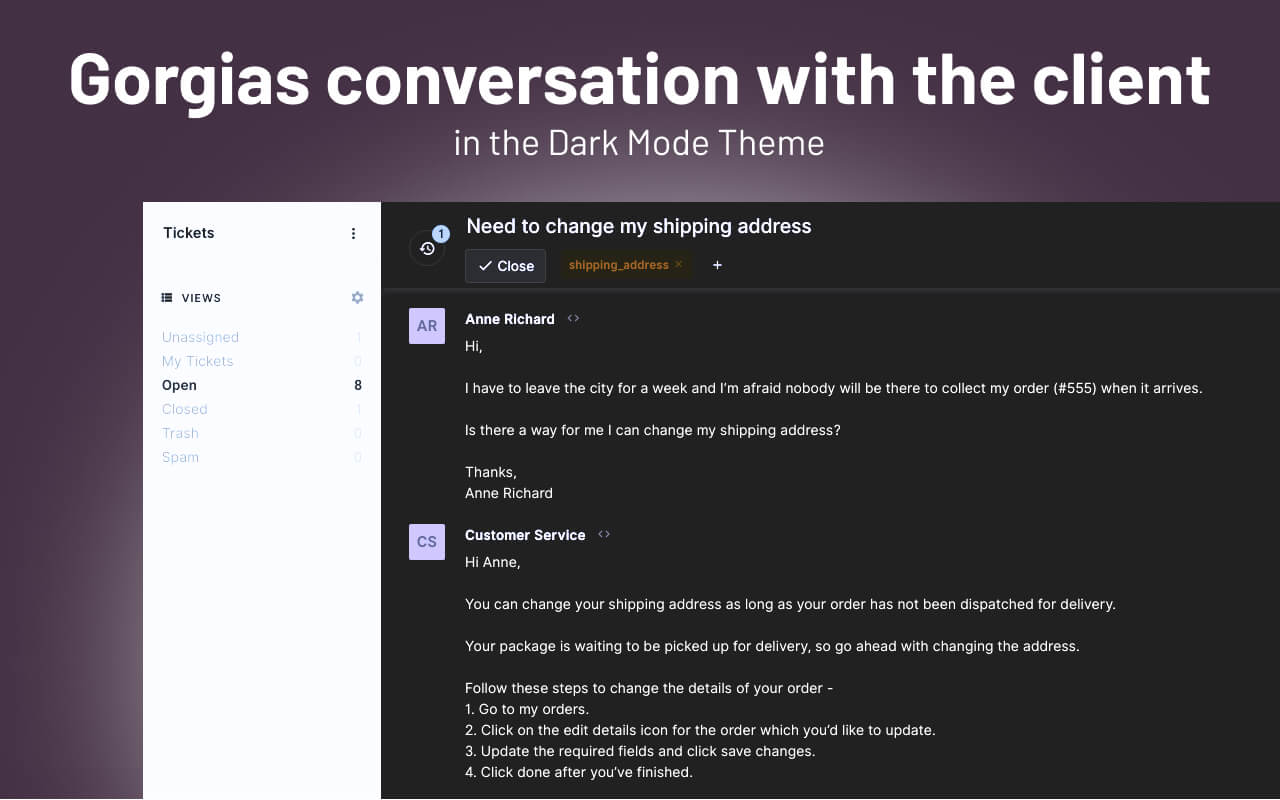 Dark mode for Gorgias Preview image 7