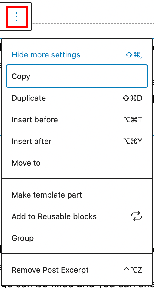 More option in the Post Excerpt block