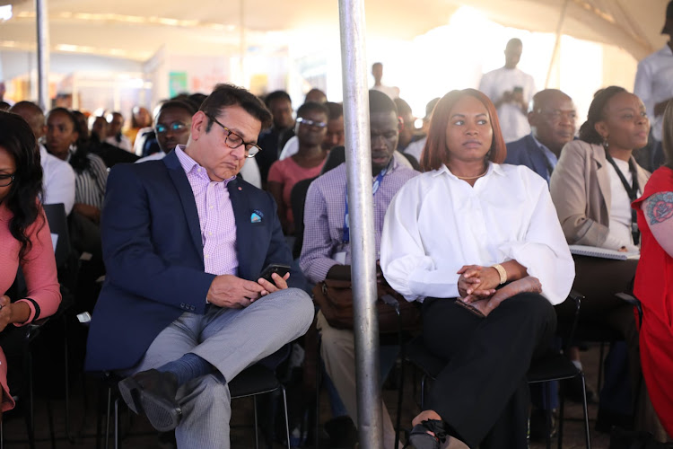 Mastercard Foundation lead at the Regional Centre for Innovative Teaching and Learning in ICT Suraj Shah and iHub Kenya managing partner Nissi Madu during the Demo Day event for the first cohorts of the Mastercard Foundation EdTech Fellowship Programme in Nairobi.