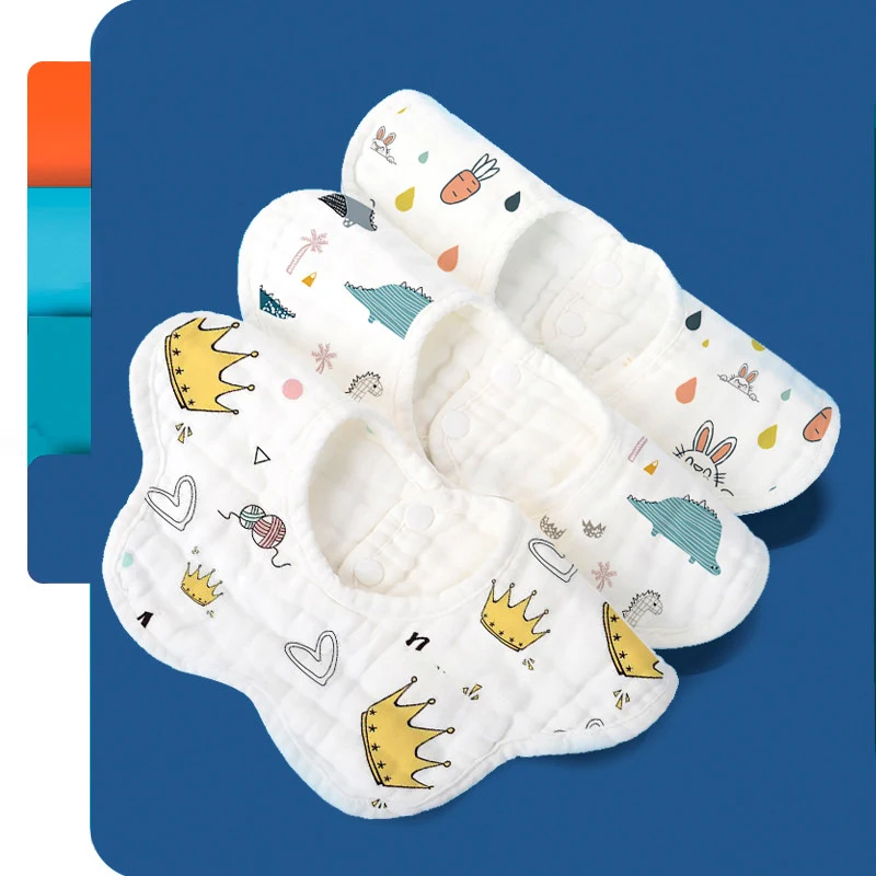 Babadores redondos para bebês com flor giratória, à prova d'água, macios, desenho animado e toalha de saliva, lenço de alimentação.