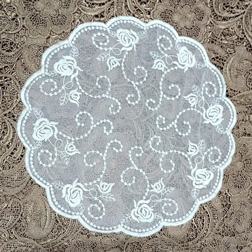 Title 5, Round Retro Embroidered Tablecloth with Mesh Bo...