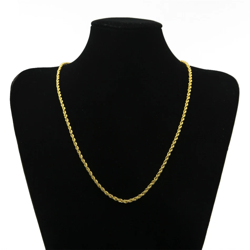 Hip Hop Rapper Chain 3mm gold Silver nakelace for Men