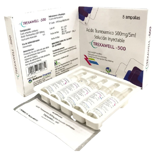 Ácido Tranexámico 500mg/5ml Trexawell Welldona x 5 Ampollas   