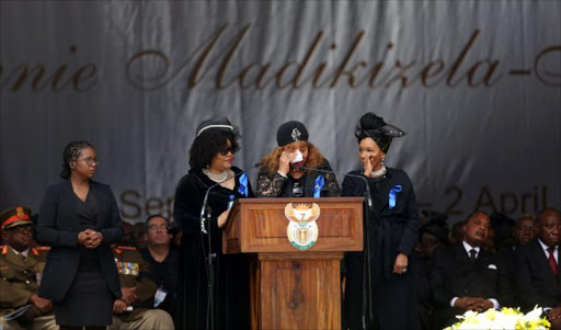 Zenani Mandela, Nelson Mandela's daughter, reacts at the Orlando stadium during the funeral of Winnie Madikizela-Mandela in Soweto REUTERS/Siphiwe Sibeko