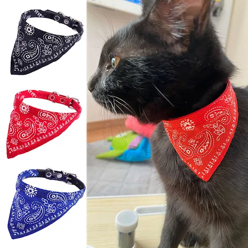 Adjustable cat and dog bandana collar PU pet neck scarf with printed triangle scarf