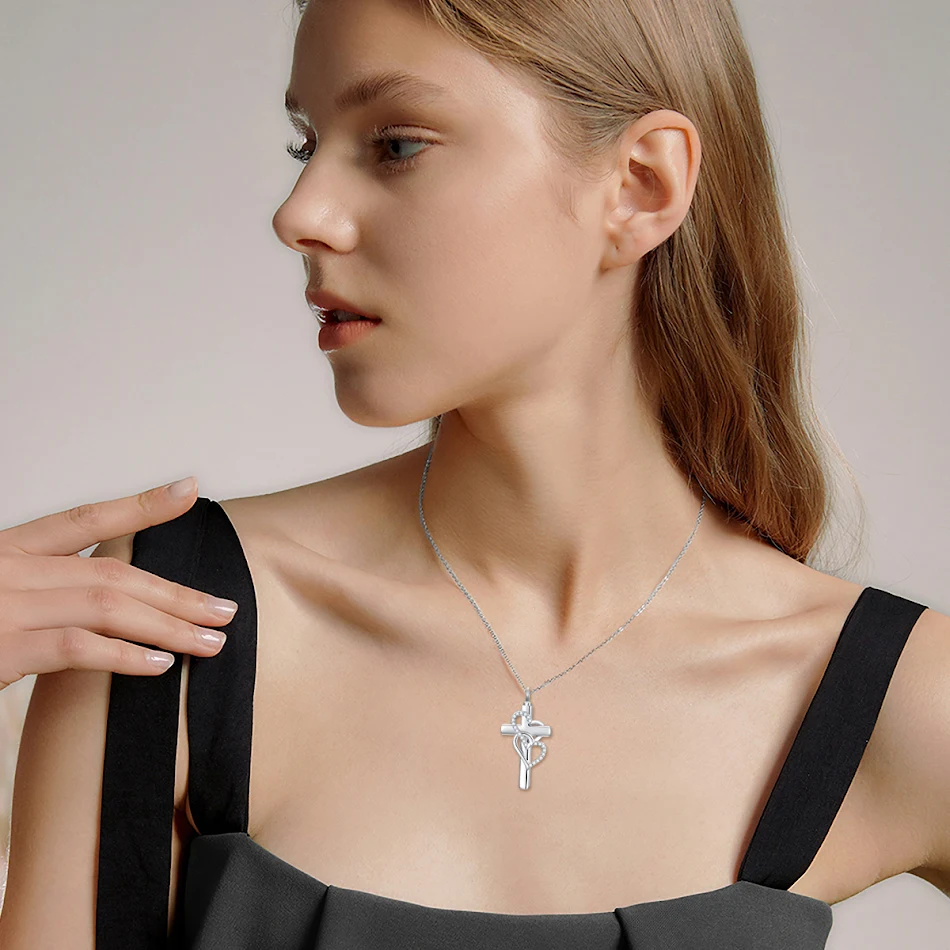 Collier pendentif cœur urne à cendres en argent sterling Cross, bijou souvenir de crémation