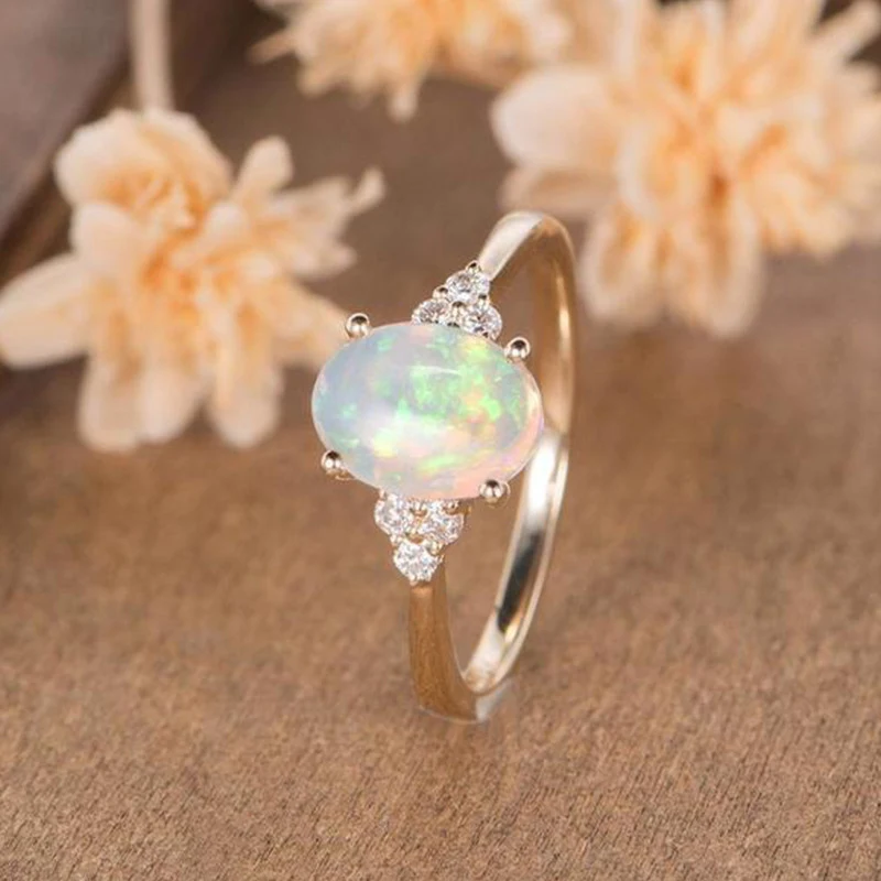 Title 3, Bague en opale incrustée pour fiançailles femme...