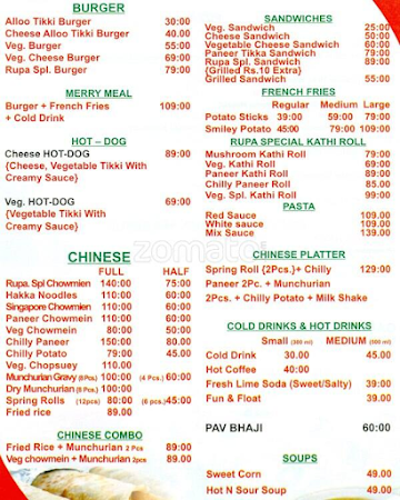 Rupa Ice Cream Parlour & Fast Food Corner menu 