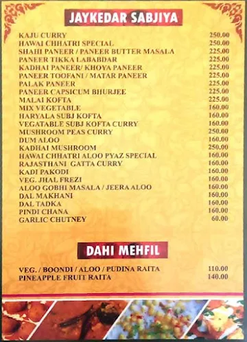 Hawai Chhatri Roof Top Restaurant menu 