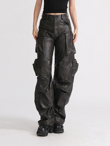 Title 15, Fashionable PU American Overalls with High Wais...