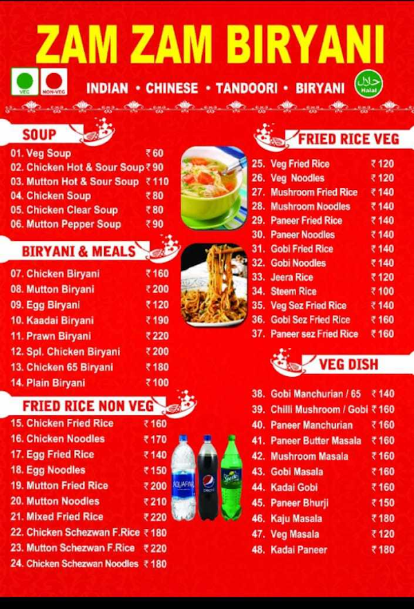 Zam Zam Biriyani menu 