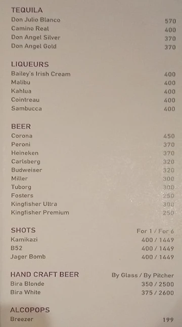 Merlin's Bar, The Orchid Hotel menu 