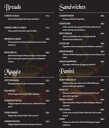 Sphere Lounge menu 