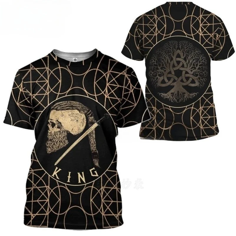 Camiseta masculina de manga curta com estampa digital 3D de Halloween e tatuagem, perfeita para role play. Leve a diversão a sério!