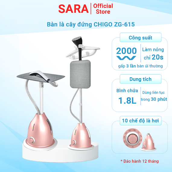 [Chính Hãng] Bàn Là Hơi Nước Cây Đứng Chigo Zg - 615 Bàn Ủi Hơi Nước Công Suất Lớn 2000W Có 10 Chế Độ Là Hơi Không Kén Vải