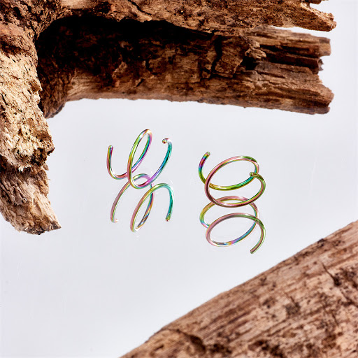 Title 4, Spiral Double Ring Nose Pin Vacuum Electroplati...