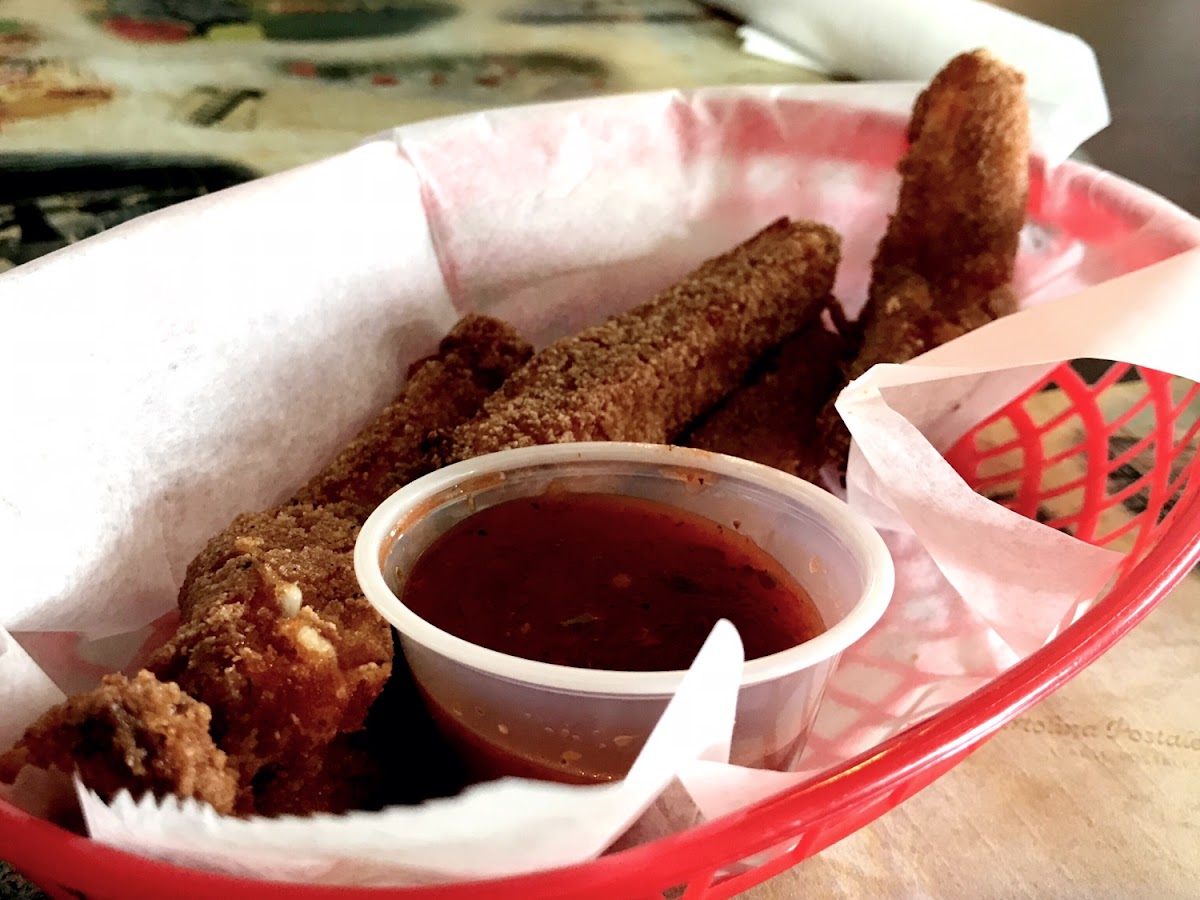 The first mozzarella sticks I have had since being diagnosed gluten sensitive about 2 years ago.  Hard to come by and these were so good.