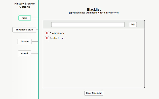 History Blocker by Site chrome extension