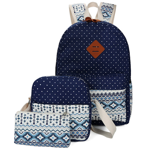 Title 3, Three-Piece Polka Dot Canvas Travel Backpack fo...