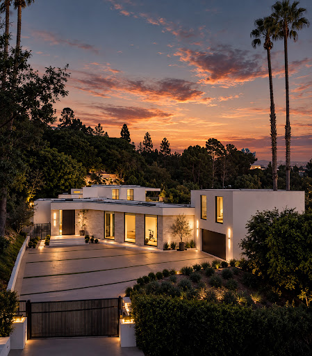 Buy this luxury house in Beverly Hills (United States) - Modern villa with palm trees at sunset