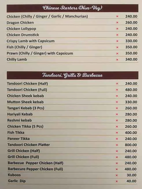 Buhari Hotel menu 