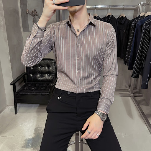 Title 3, Spring And Autumn High-Quality Gray Striped Shi...