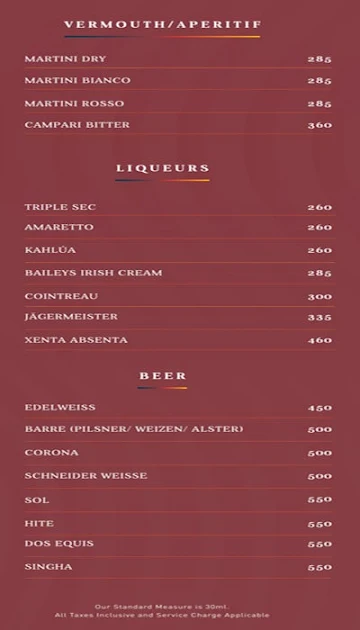 So Bar Away menu 