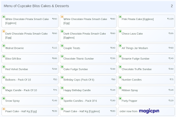 Cupcake Bliss Cakes & Desserts menu 