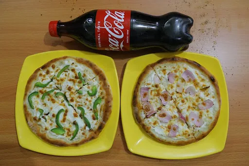 2 Single Topping Pizza With Coke [750 Ml]