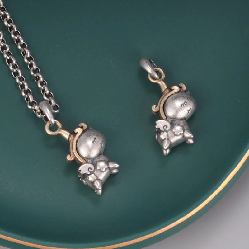 Pendentif S925 Argent Sterling Vintage 3D Mignon Bijou Femme Cadeau Design Charmant Durable Idéal Usage Quotidien ou Événements Spéciaux
