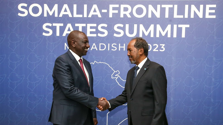 President William Ruto with President Hassan Mohamed of Somalia in February 1,2023.