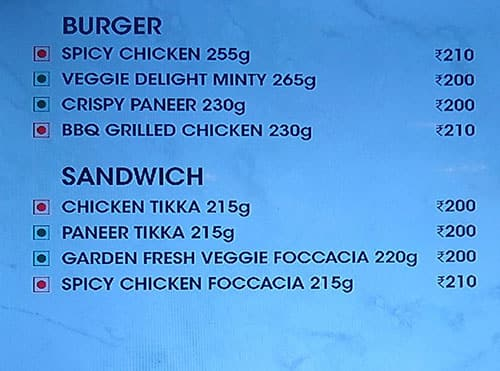 PVR Cafe menu 