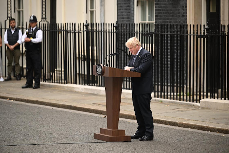 Boris Johnson announces his resignation outside 10 Downing Street on July 7 2022 in London, England. Picture: LEON NEAL/GETTY IMAGES