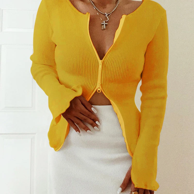Damen Sexy Long Sleeve Reißverschluss Cardigan