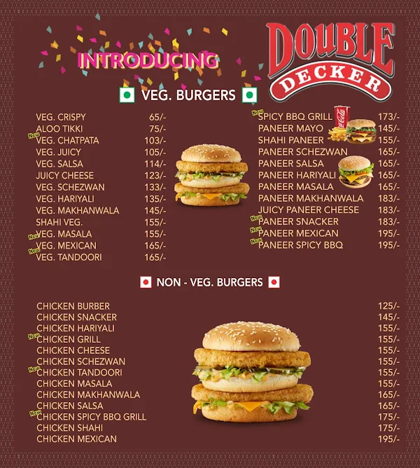 Burgers & Meals menu 